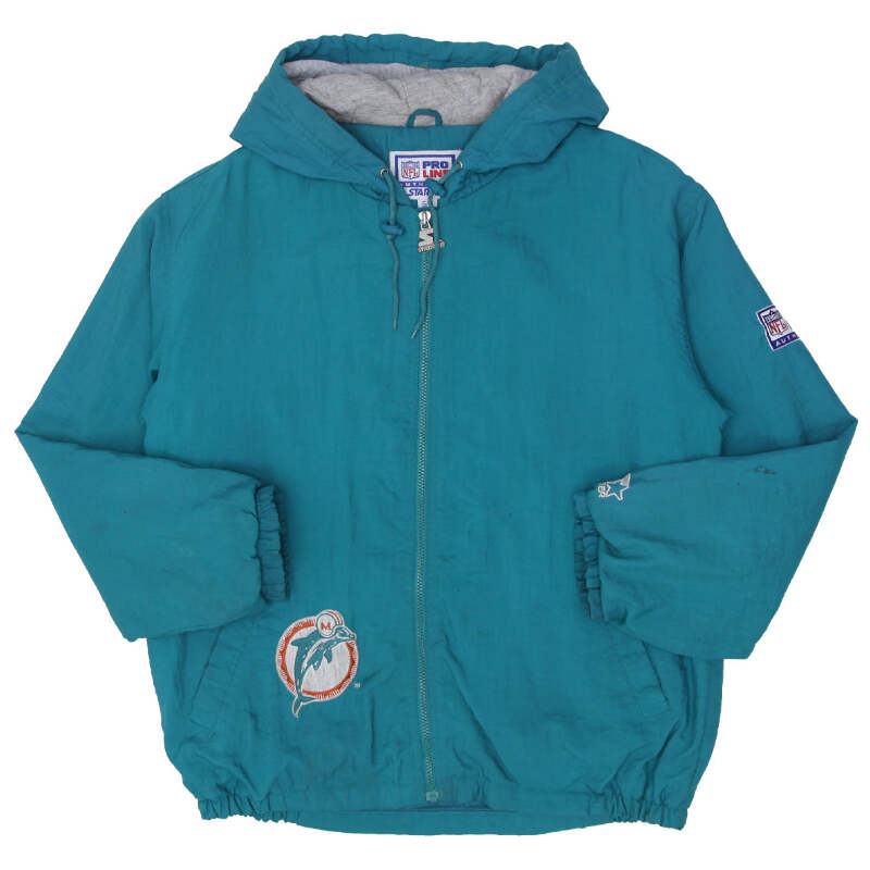 最も  Vintage NFL Hooded Lined Quilted Dolphins Miami Line Pro ウォームアップウェア