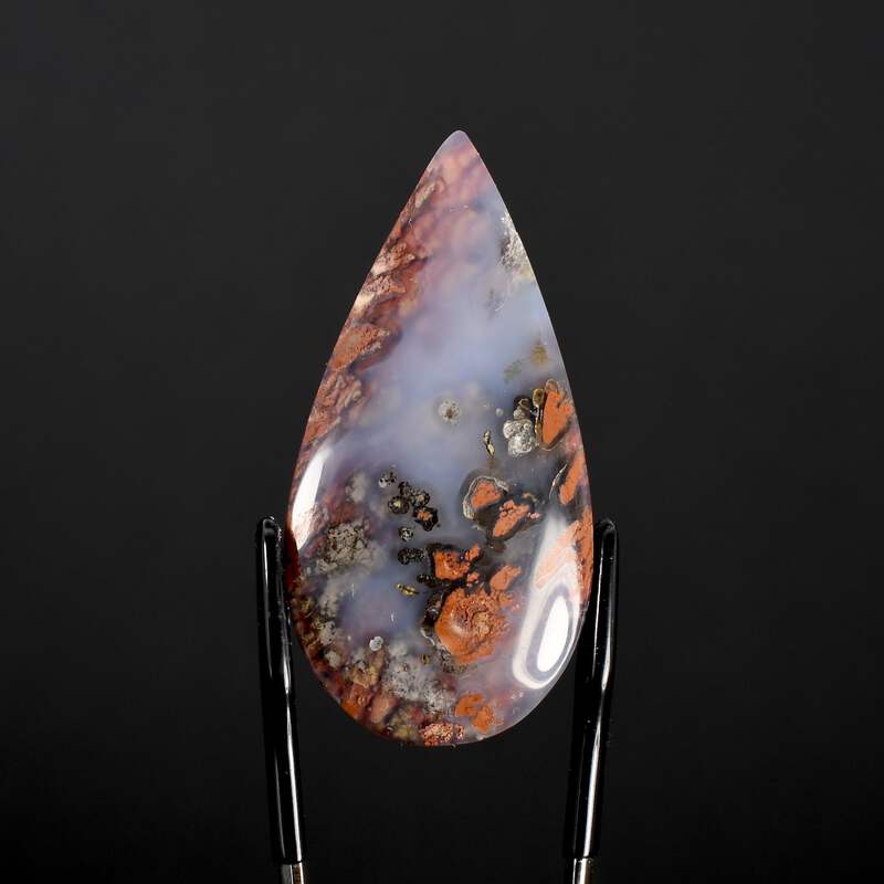 41mm Pink Red Flower Garden Agate Cabochon, Teardrop Moss Agate