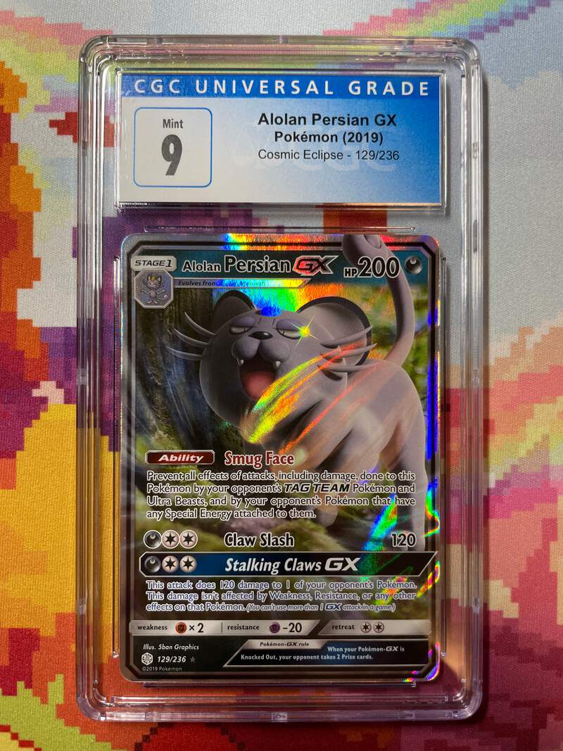 alolan persian gx pokemon card 2019 Pokémon Cosmic Eclipse Alolan Persian GX 129/236 CGC 9 Mint