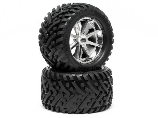 hpiサベージ　タイヤ　GOLIATH HPI Racing Mounted Goliath Tire & Blast Chrome Wheel (1 pr