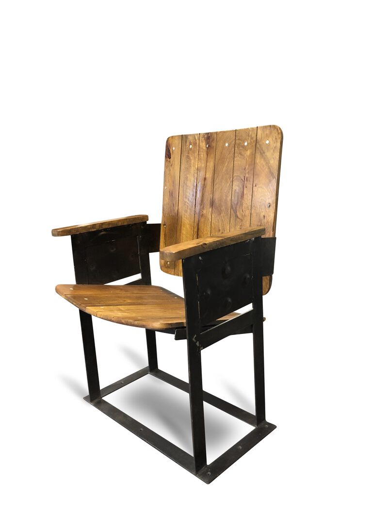 Retro Theatre Seat Solid Wood And Cast Iron Dining Chair Entryway Seating Ebay