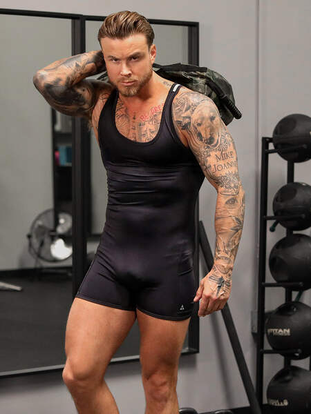 Men's Black Athletic Bodysuit - Athleticwear For Men - Body Aware L Men's Black Athletic Bodysuit - Athleticwear For Men - Body Aware L
