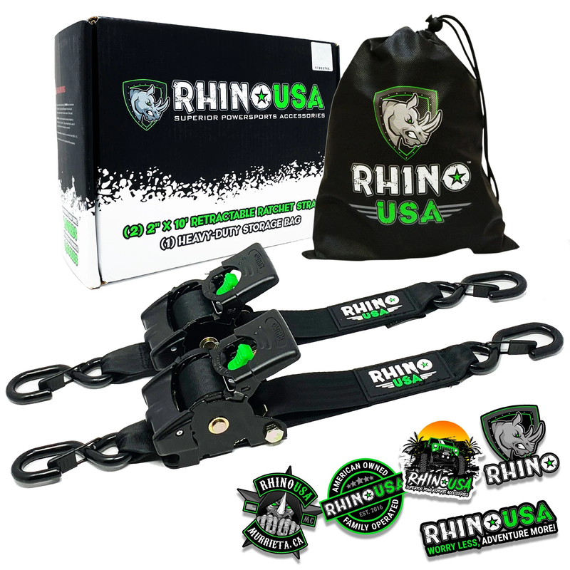 Rhino USA 2 x 10' Retractable Ratchet Straps (2-Pack) Use with