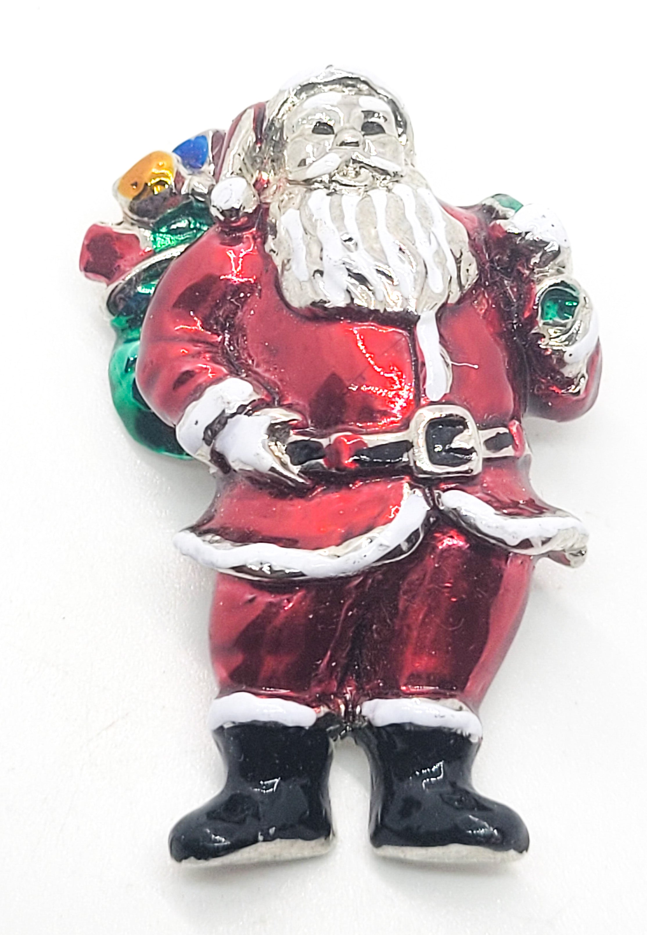 Santa with presents Christmas silver tone painted vintage holiday ...