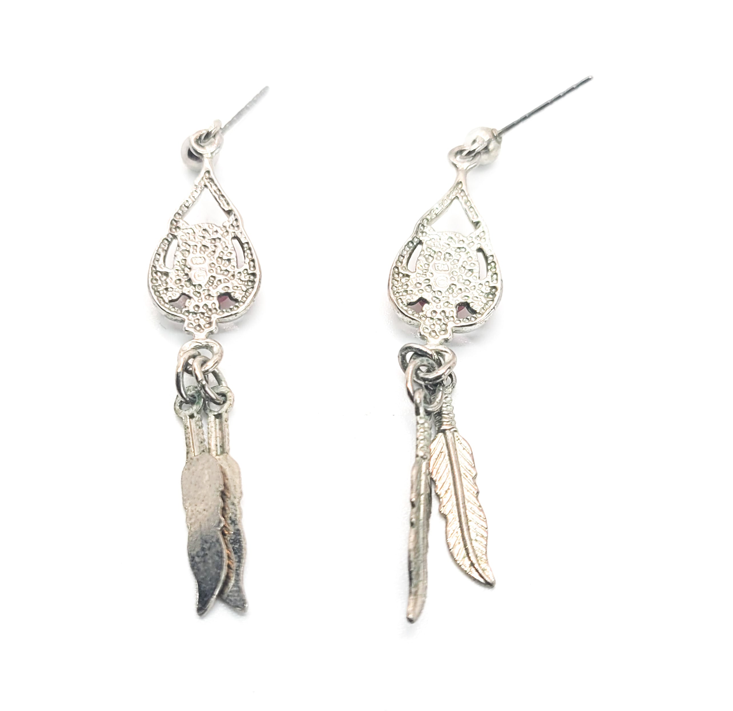 Spiny Oyster Southwestern style sterling silver long drop feather earrings product image view 5