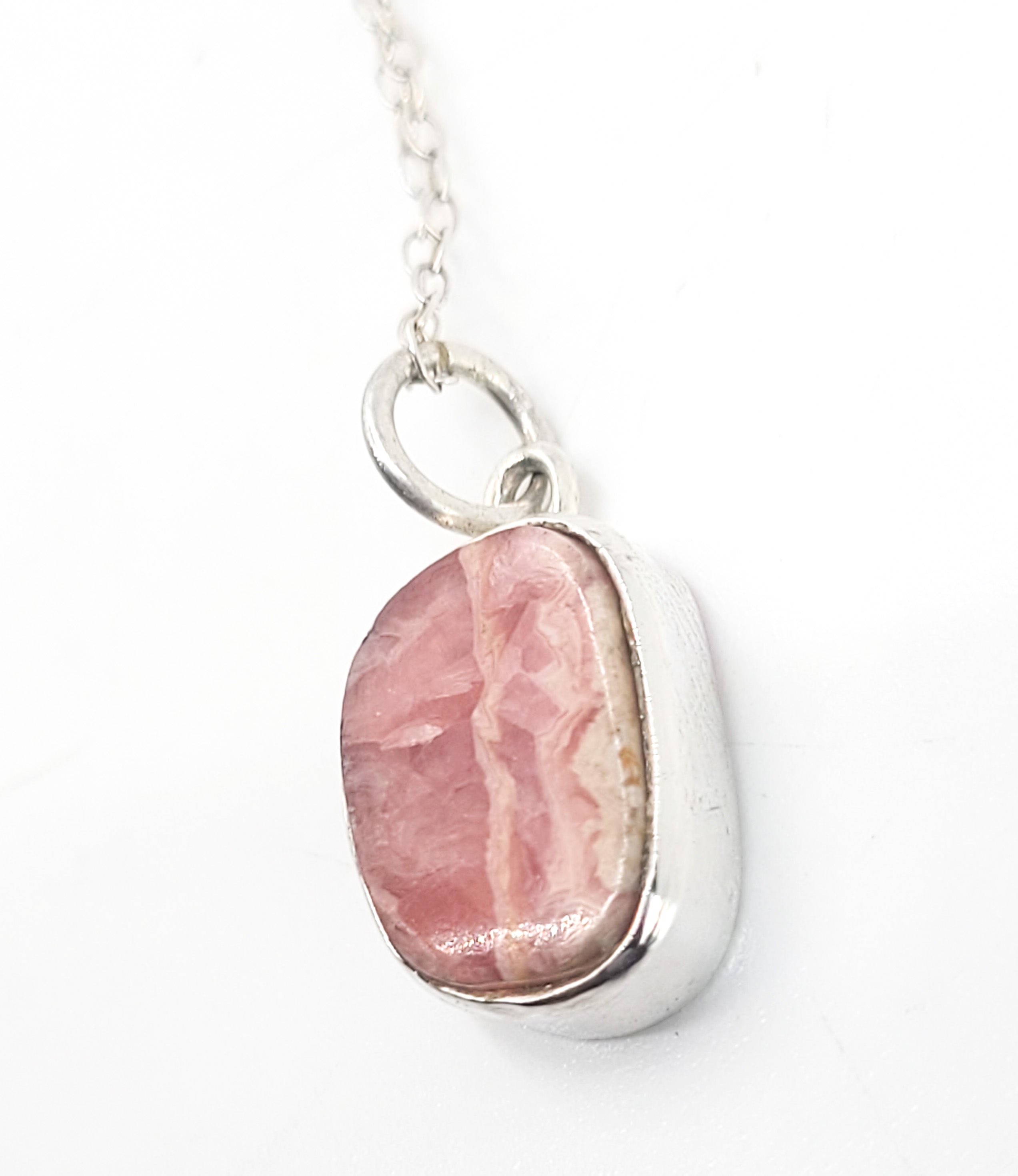 Pink Rhodochrosite banded gemstone sterling silver pendant necklace product image view 3