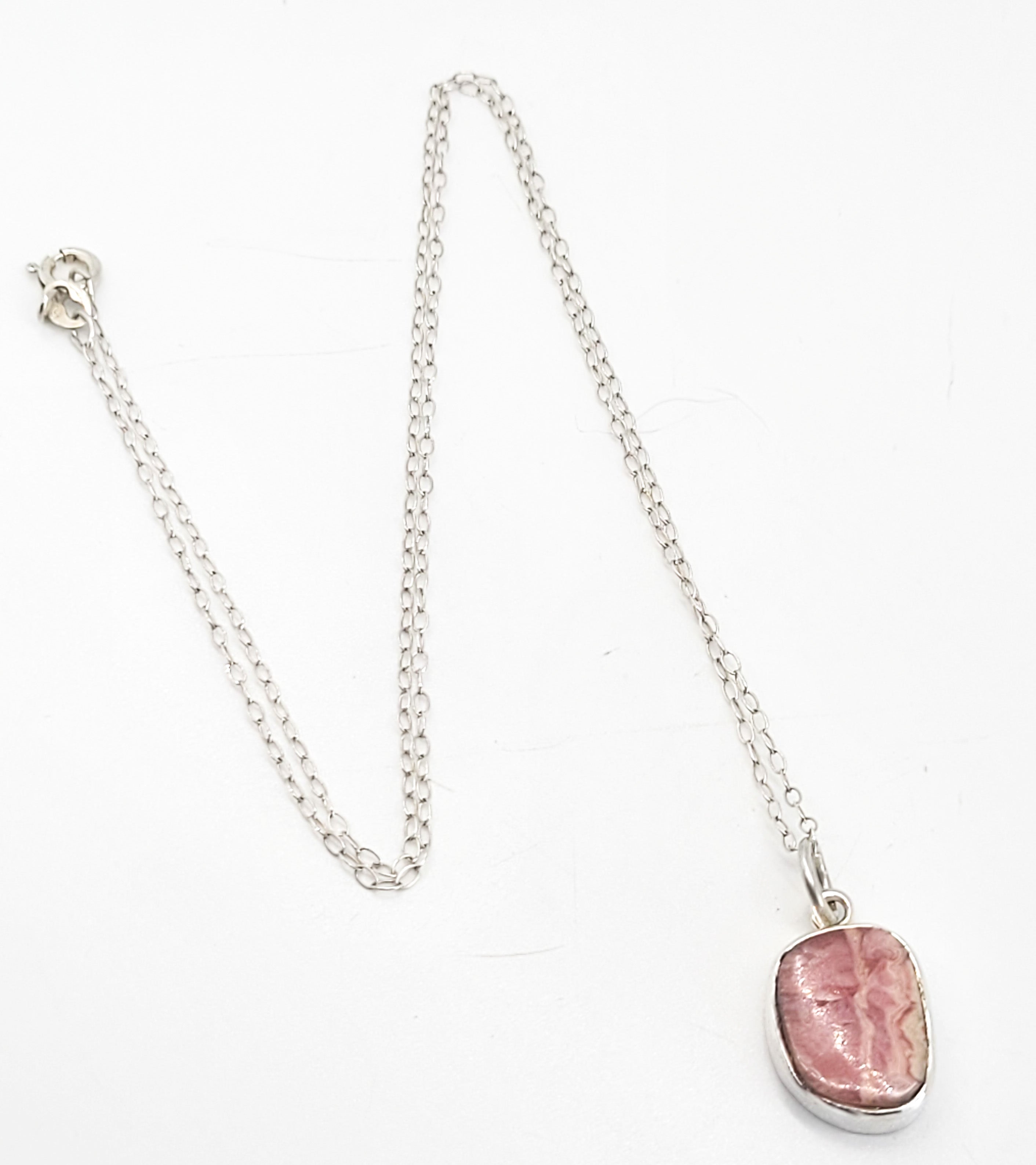 Pink Rhodochrosite banded gemstone sterling silver pendant necklace product image view 4