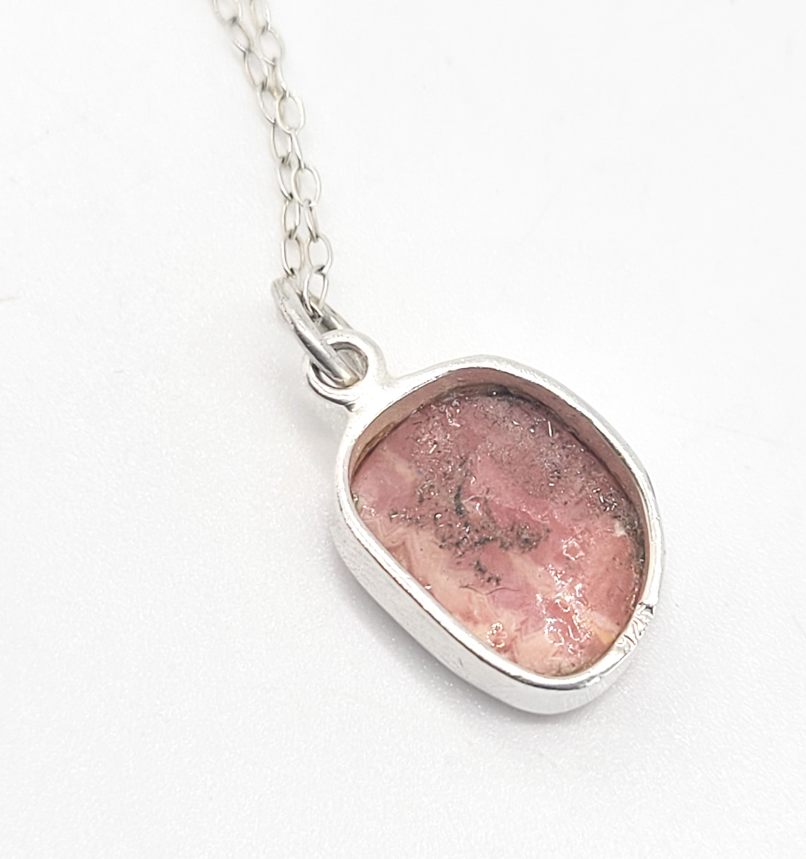 Pink Rhodochrosite banded gemstone sterling silver pendant necklace product image view 5