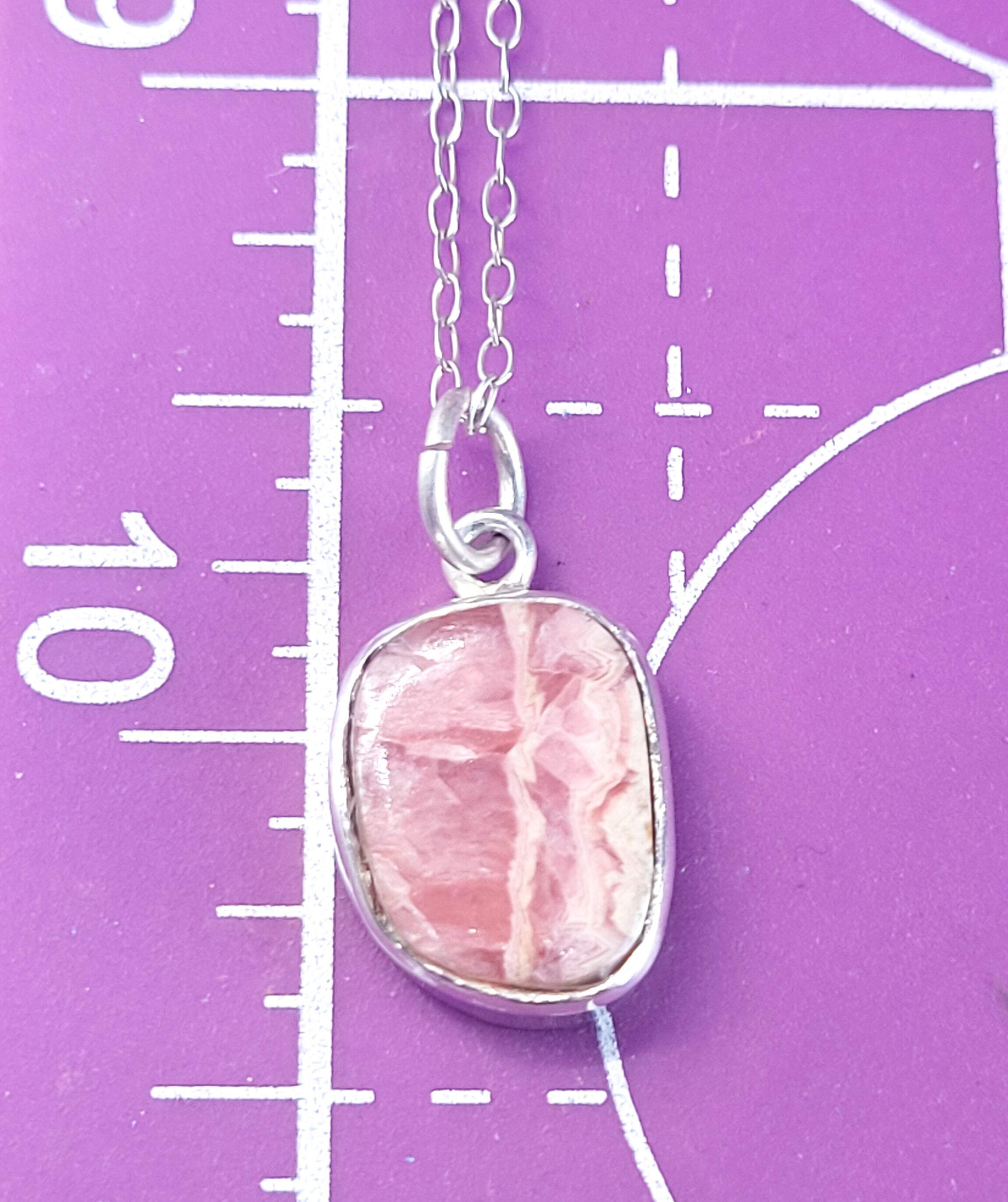 Pink Rhodochrosite banded gemstone sterling silver pendant necklace detailed image 6