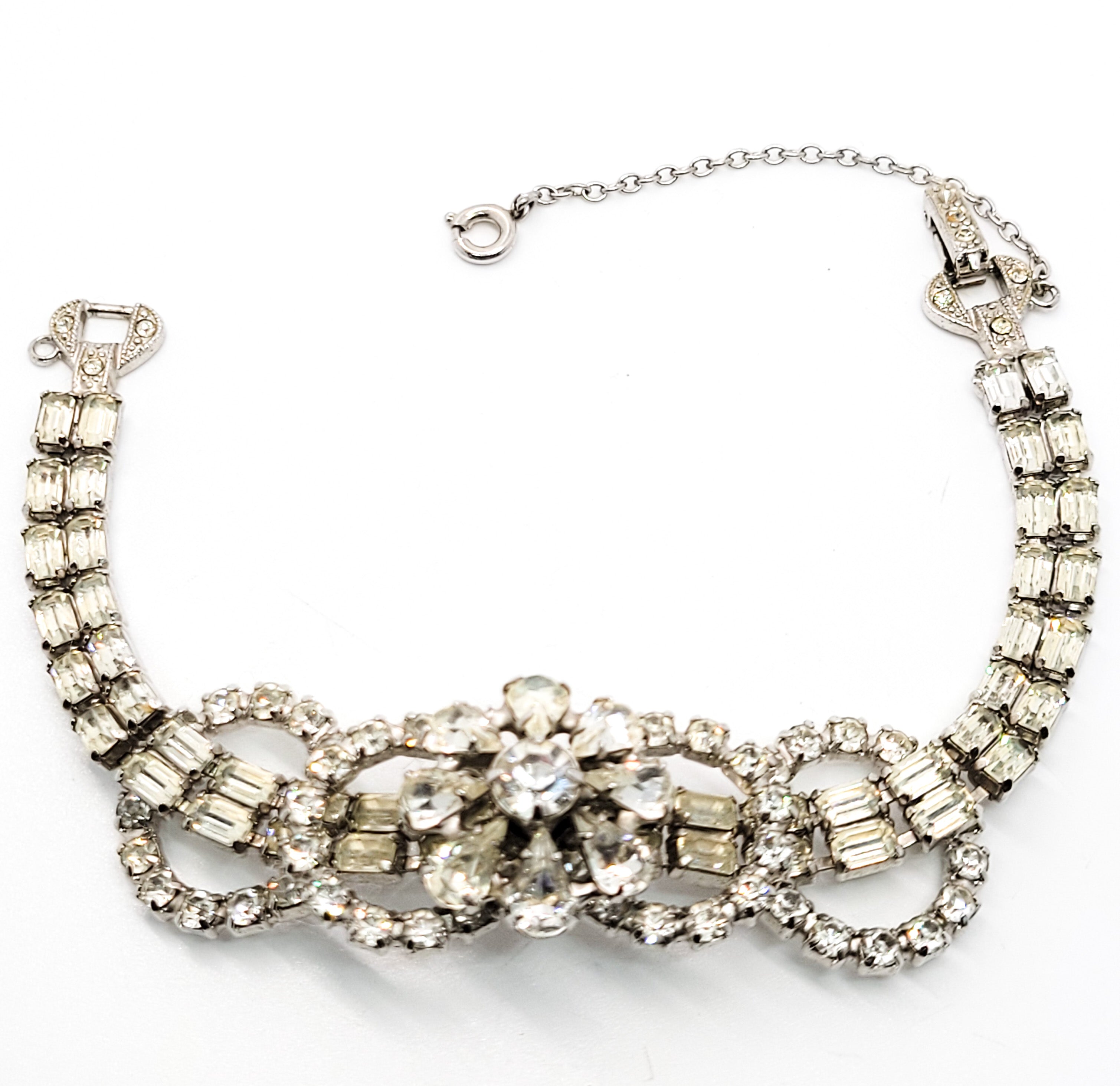 Art Deco style high end estate clear prong set flower vintage rhinestone bracele main product image