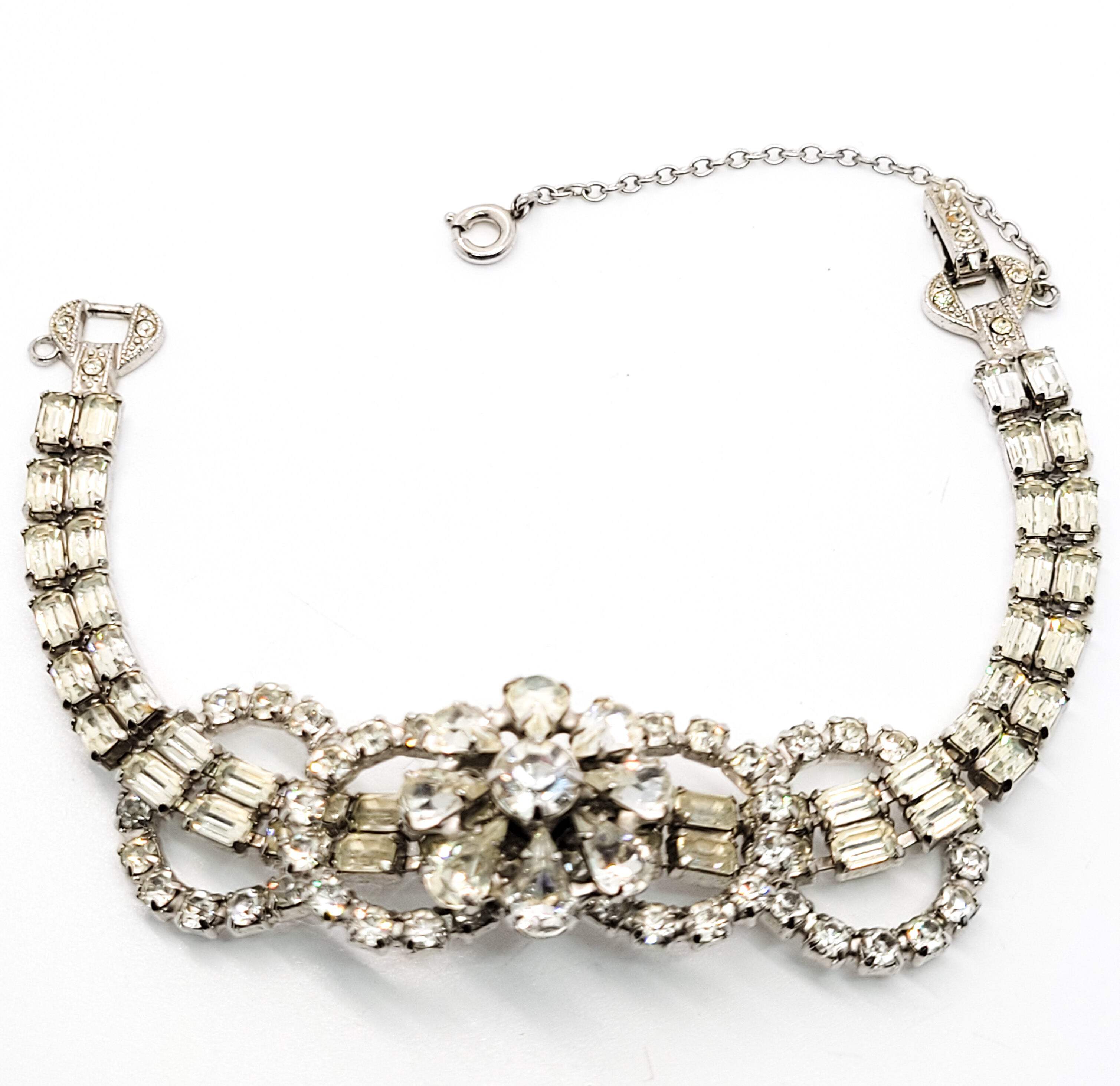 Art Deco style high end estate clear prong set flower vintage rhinestone bracele main product image