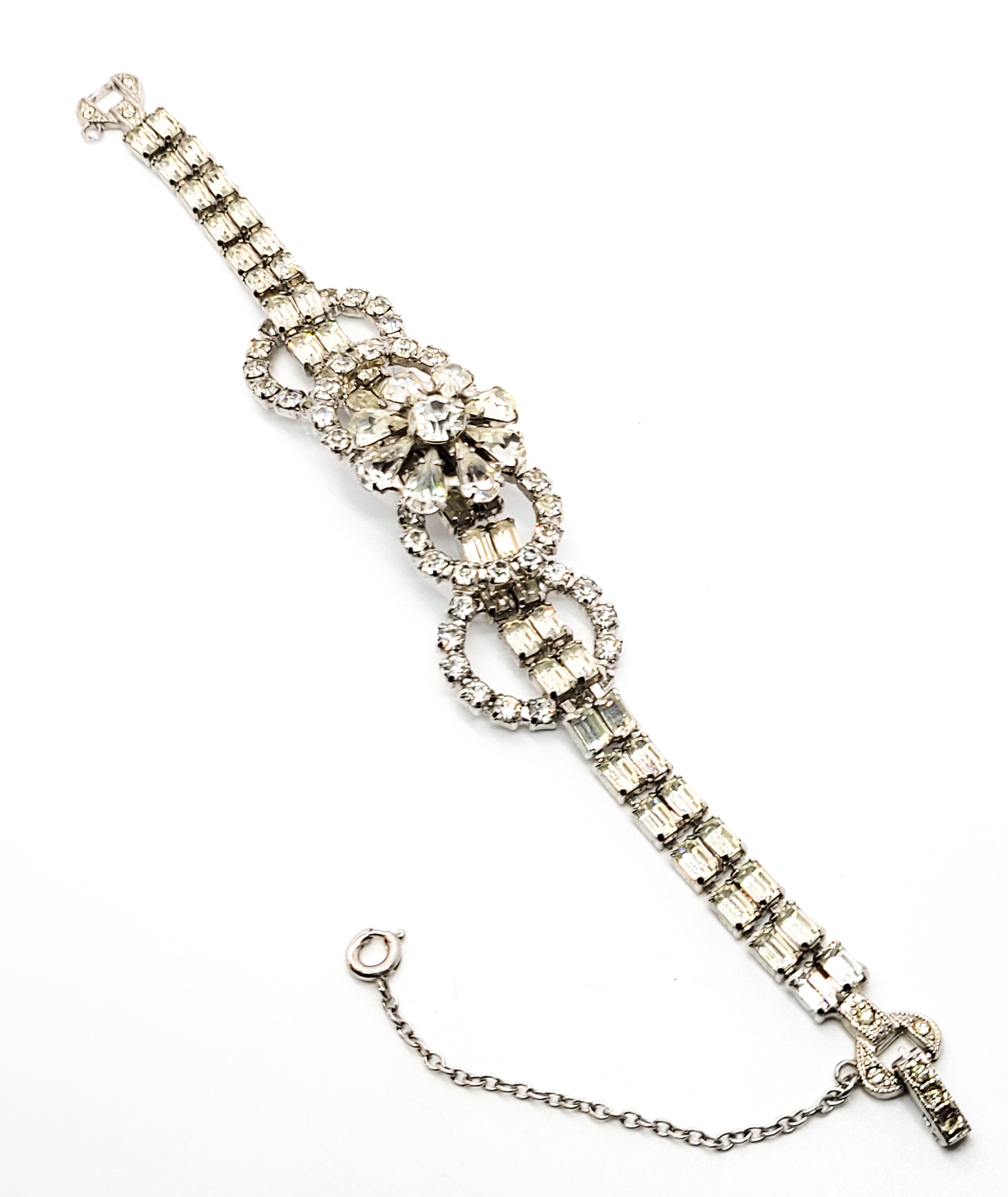 Art Deco style high end estate clear prong set flower vintage rhinestone bracele product image view 2