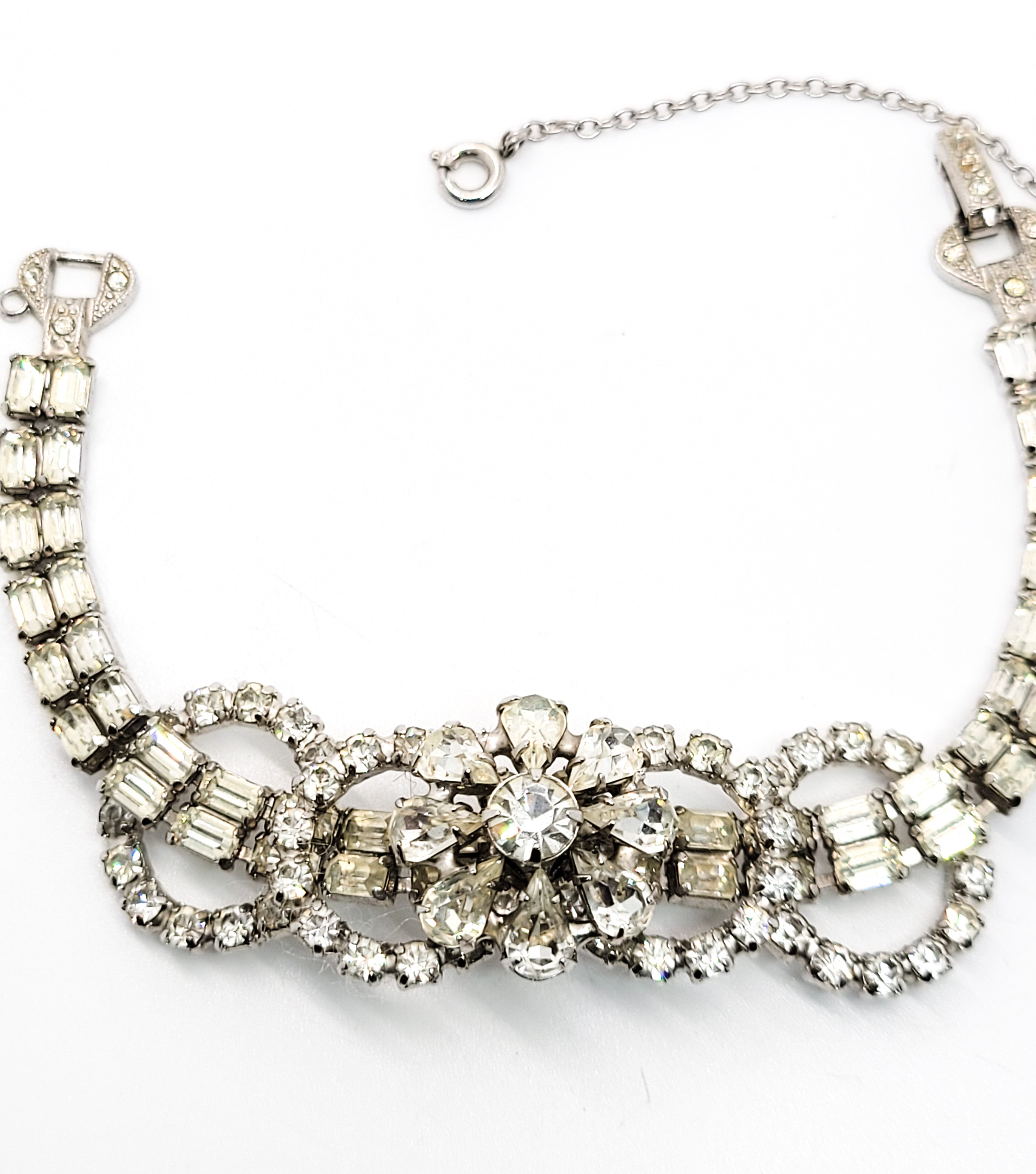Art Deco style high end estate clear prong set flower vintage rhinestone bracele product image view 3