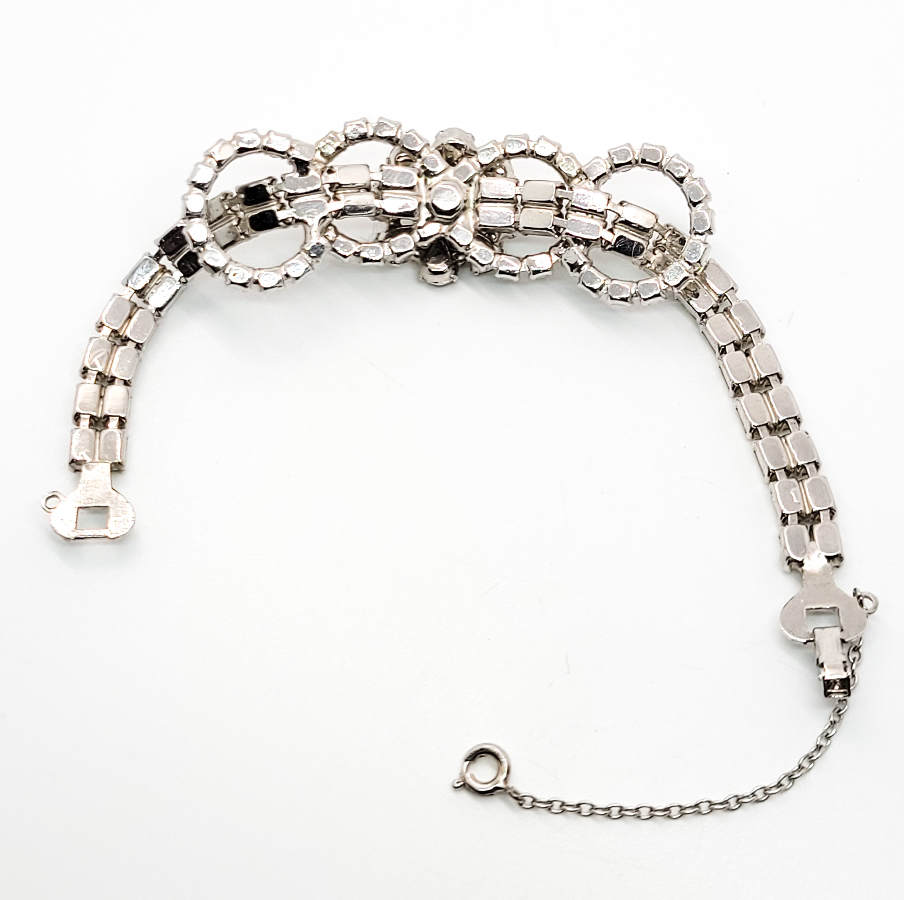 Art Deco style high end estate clear prong set flower vintage rhinestone bracele product image view 4