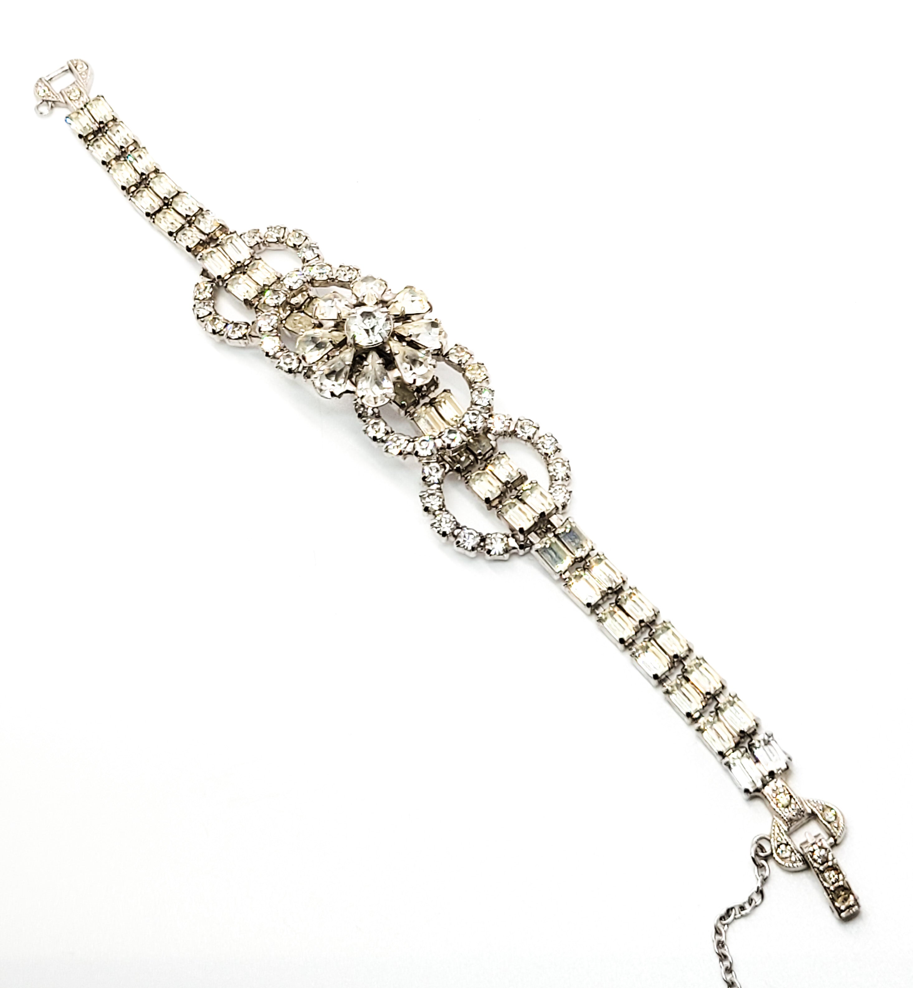 Art Deco style high end estate clear prong set flower vintage rhinestone bracele product image view 6
