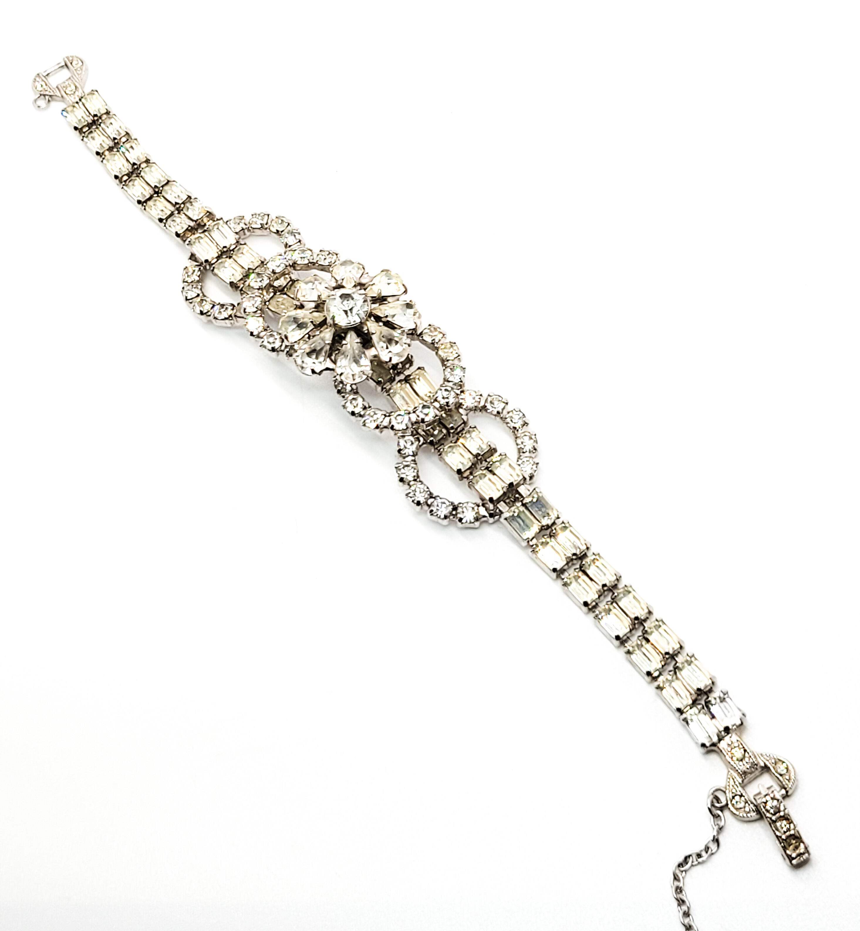 Art Deco style high end estate clear prong set flower vintage rhinestone bracele detailed image 6