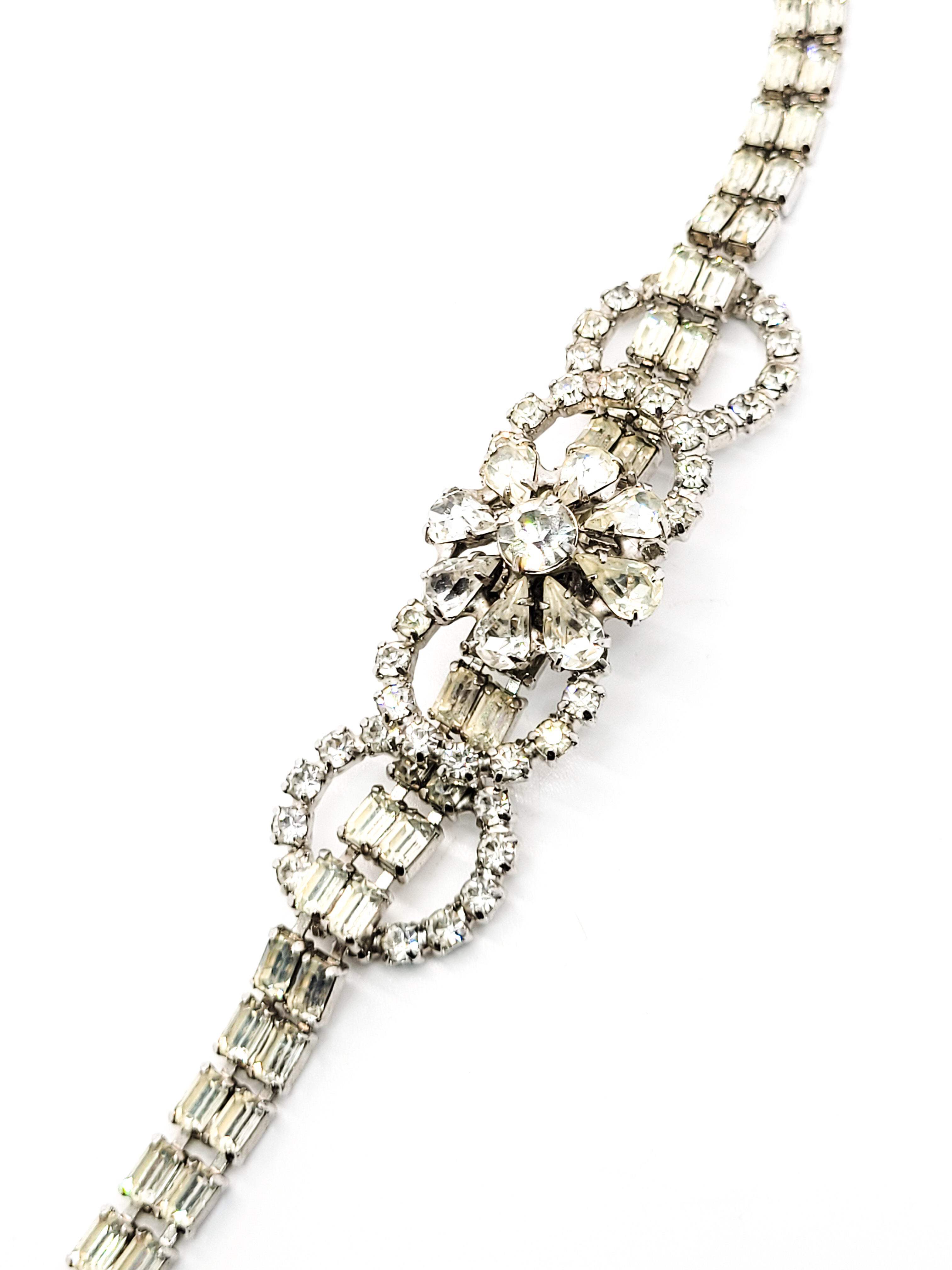 Art Deco style high end estate clear prong set flower vintage rhinestone bracele detailed image 7