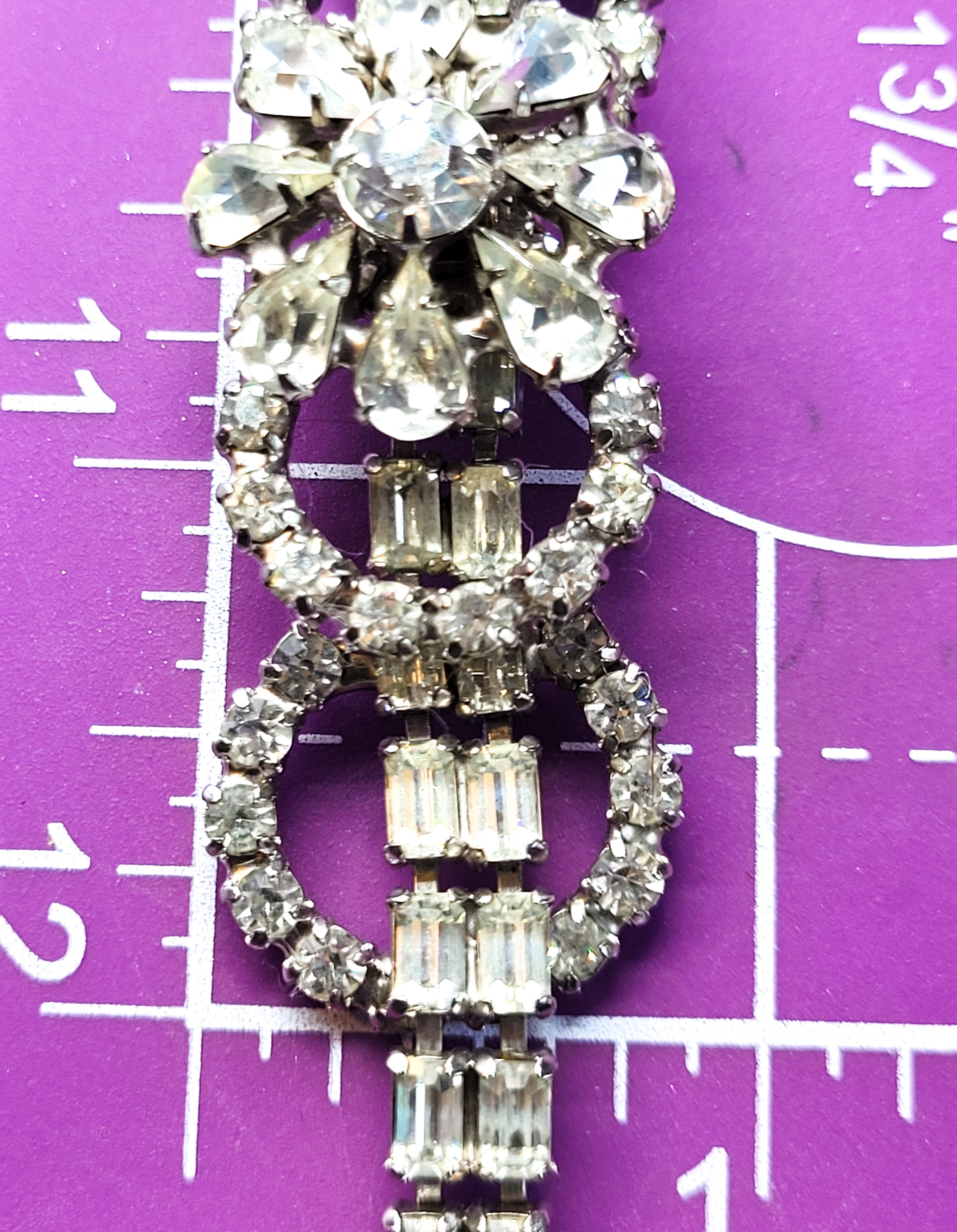 Art Deco style high end estate clear prong set flower vintage rhinestone bracele product image view 9
