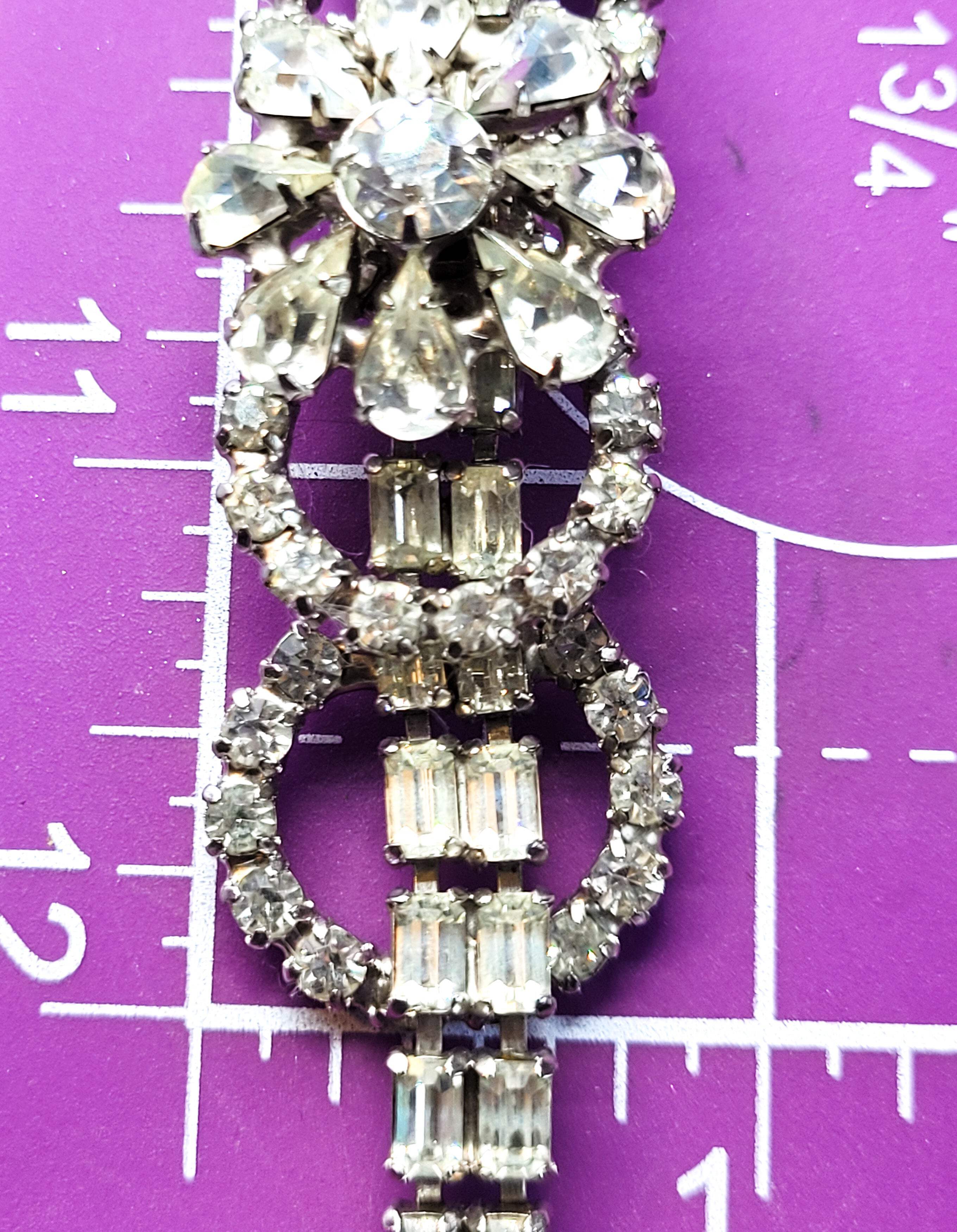 Art Deco style high end estate clear prong set flower vintage rhinestone bracele detailed image 9