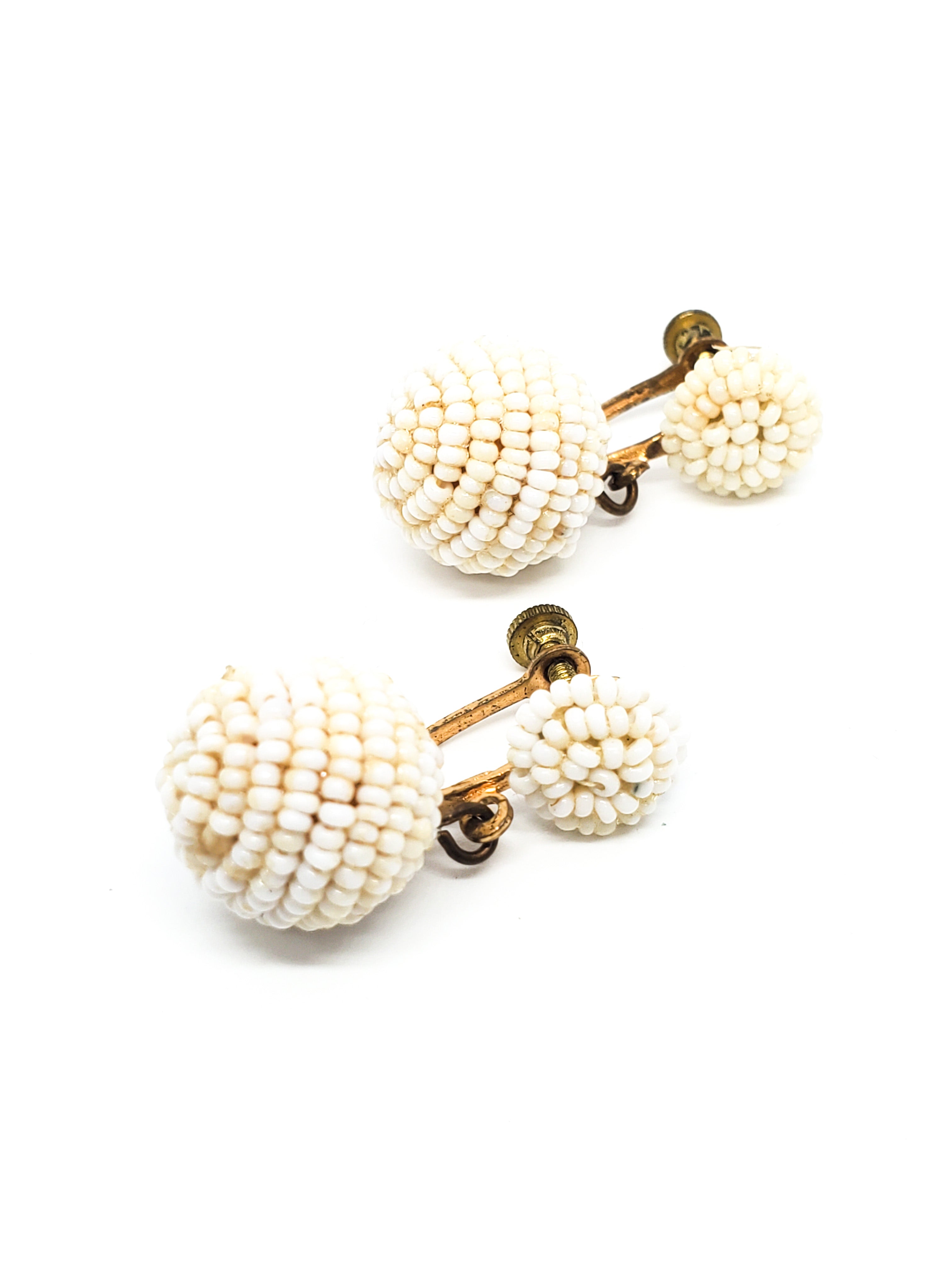 Bohemian style vintage white seed bead pin up drop screw back earrings main product image
