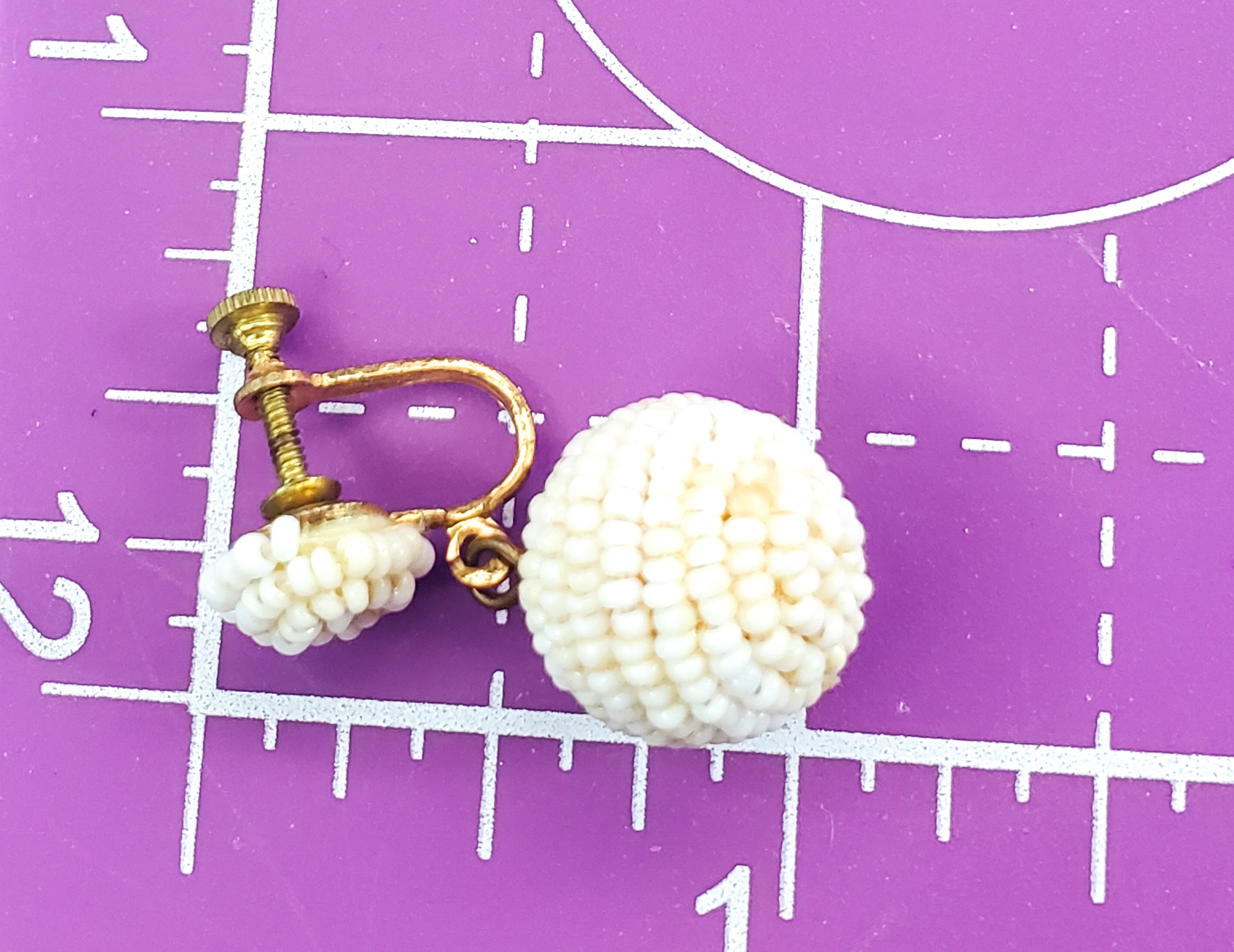 Bohemian style vintage white seed bead pin up drop screw back earrings product image view 4
