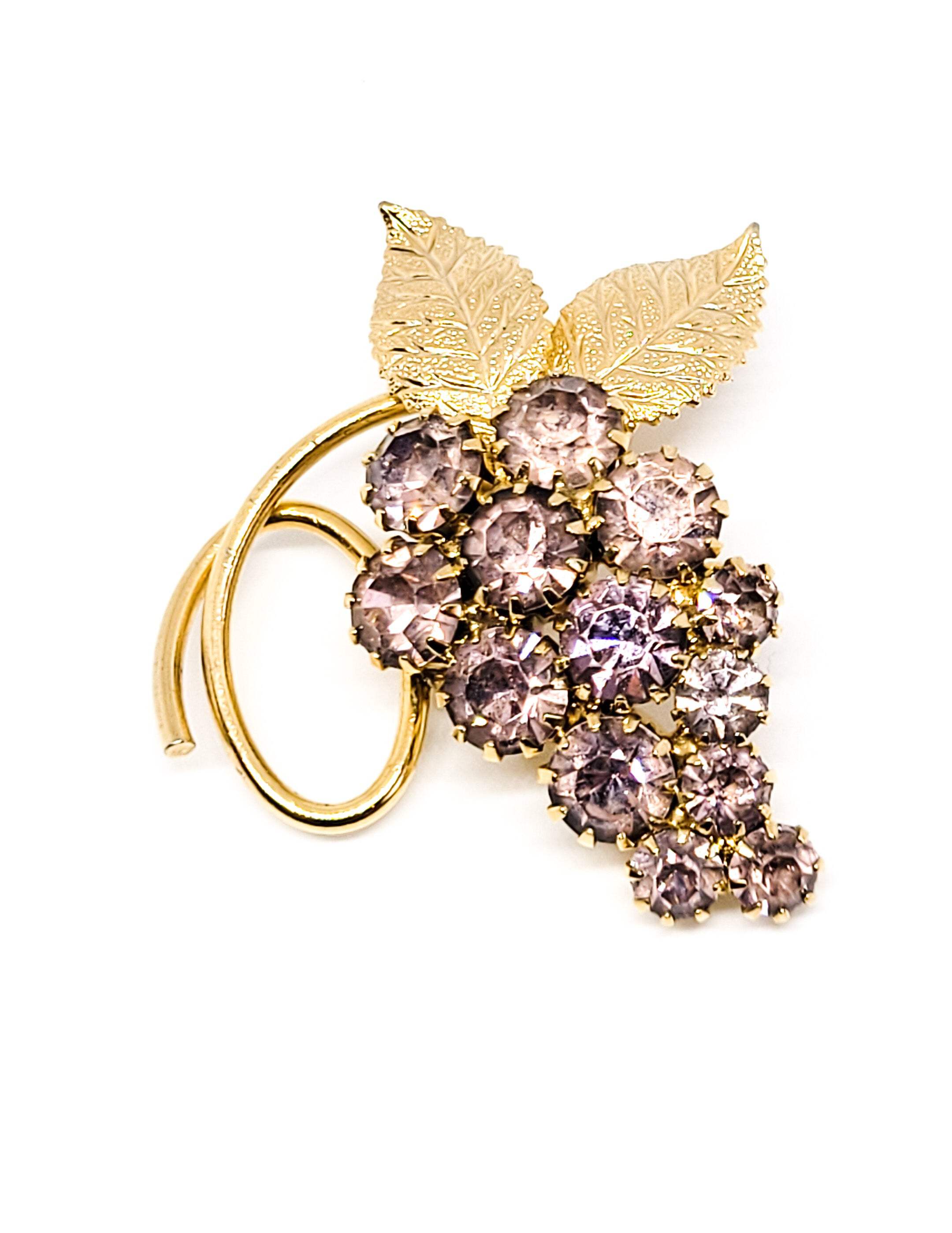 Purple rhinestone gold toned vintage grape cluster brooch main product image