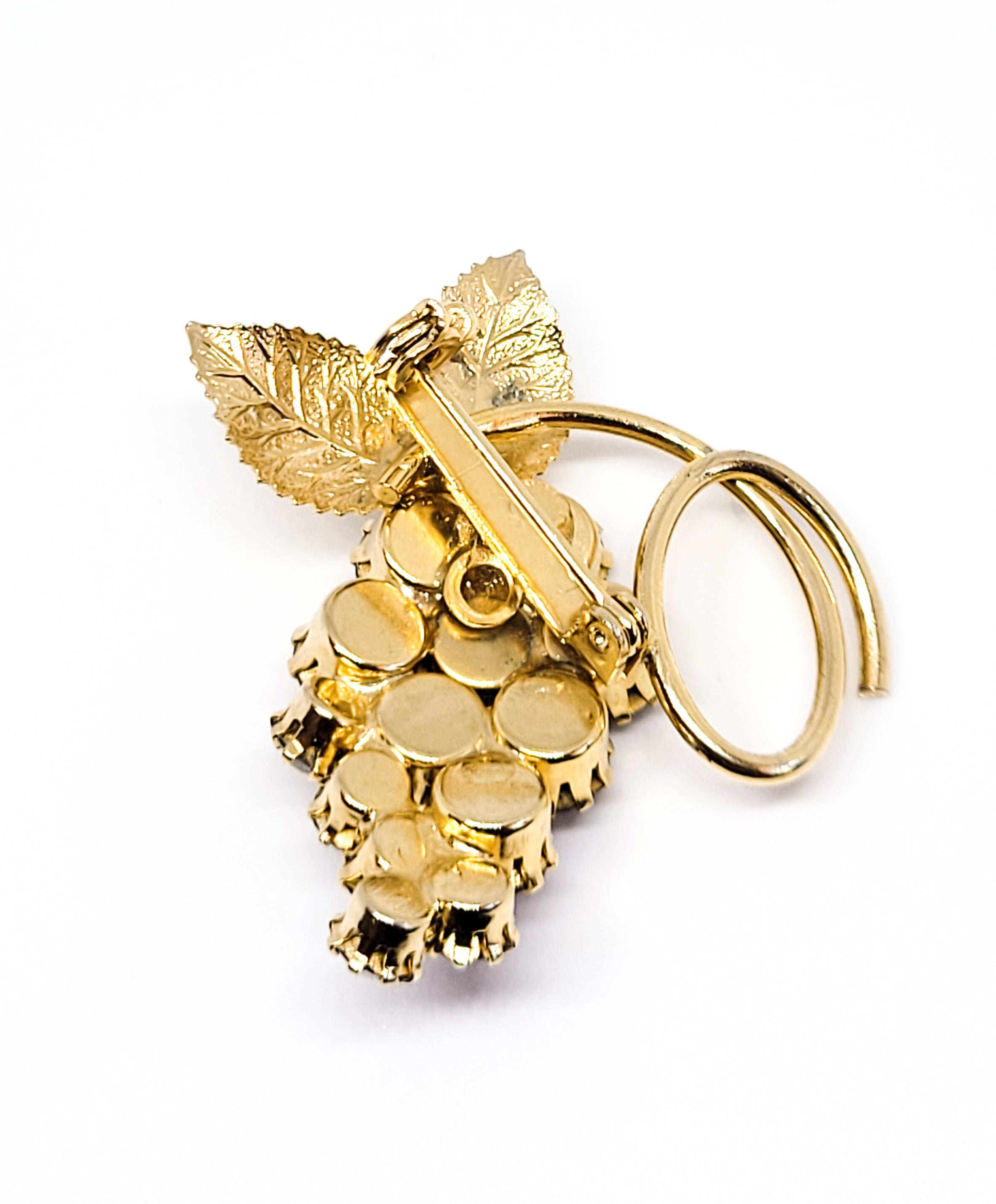 Purple rhinestone gold toned vintage grape cluster brooch product image view 4