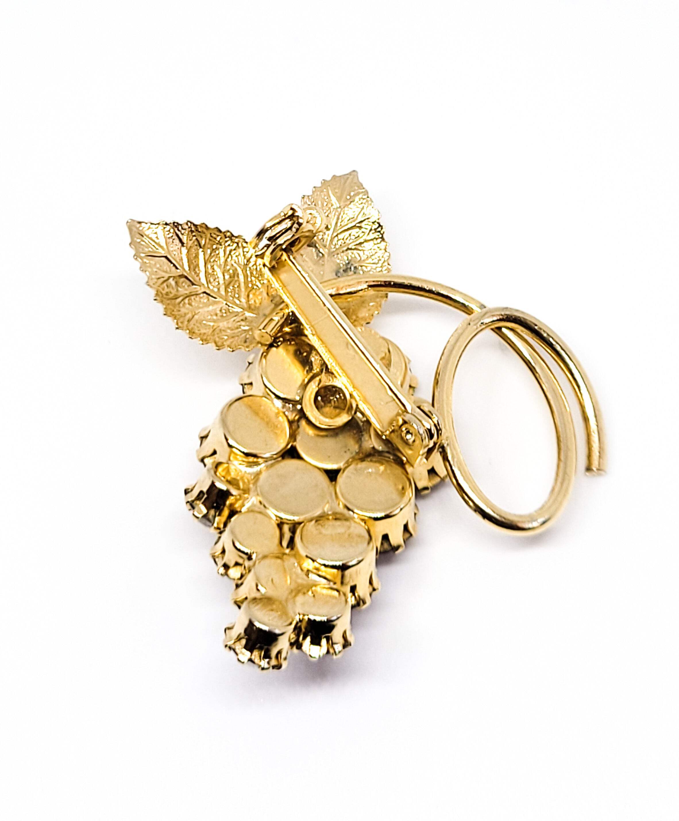 Purple rhinestone gold toned vintage grape cluster brooch detailed image 4