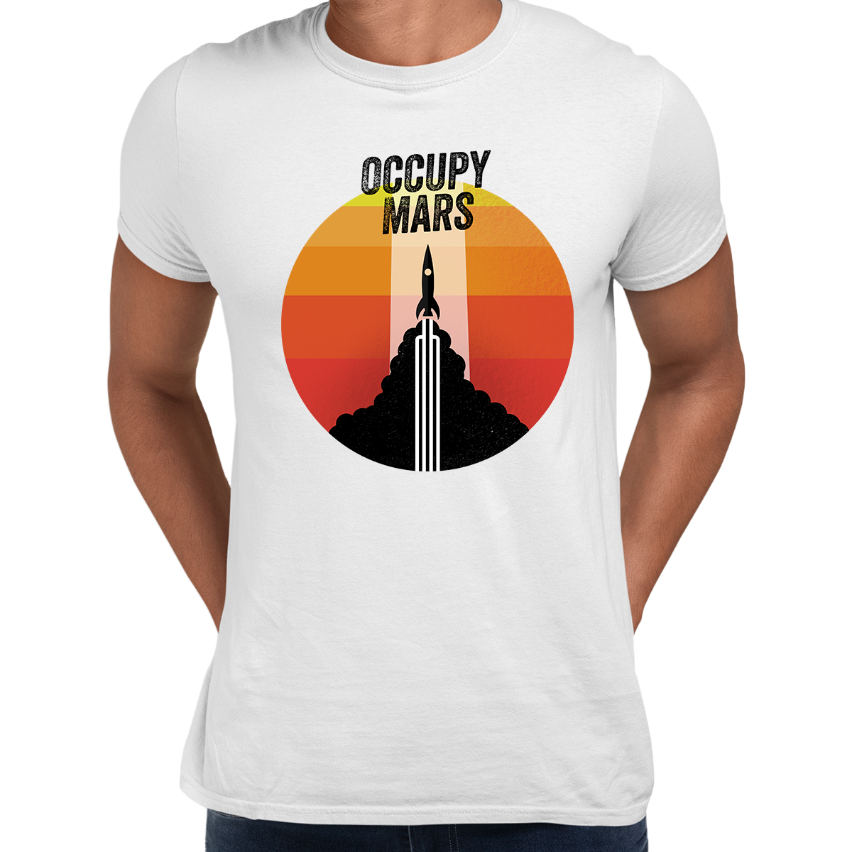 Occupy Mars Amazing Nasa Space SpaceX Rocket Stars Crew Neck T Shirt