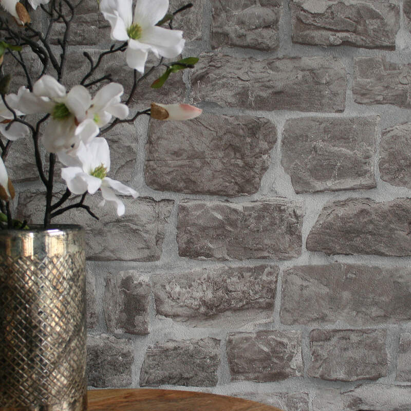Reclaimed Stone Brick Wallpaper In Grey Stone Ebay