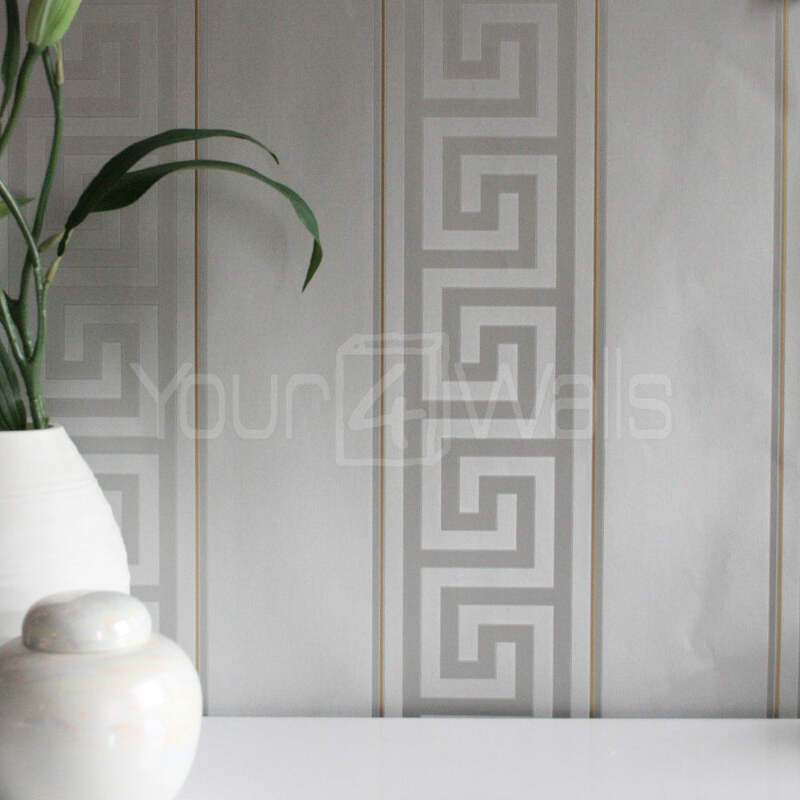 Versace Greek Key Stripe Wallpaper Grey Gold Ebay