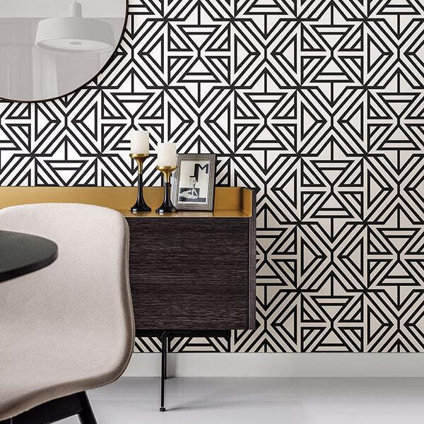 Triangle Geometric Wallpaper In Black White Monochrome Ebay Geometric illusions wallpaper in white and black by ingrid + mika for milton & king. triangle geometric wallpaper in black