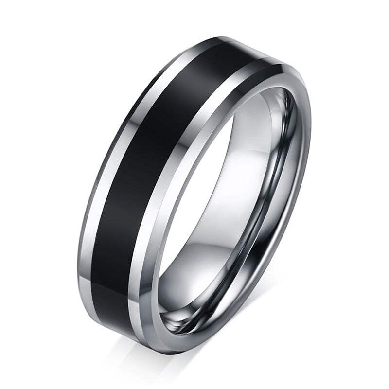 Men S Tungsten Wedding Bands Ring Thin Black Line Engagement Ring
