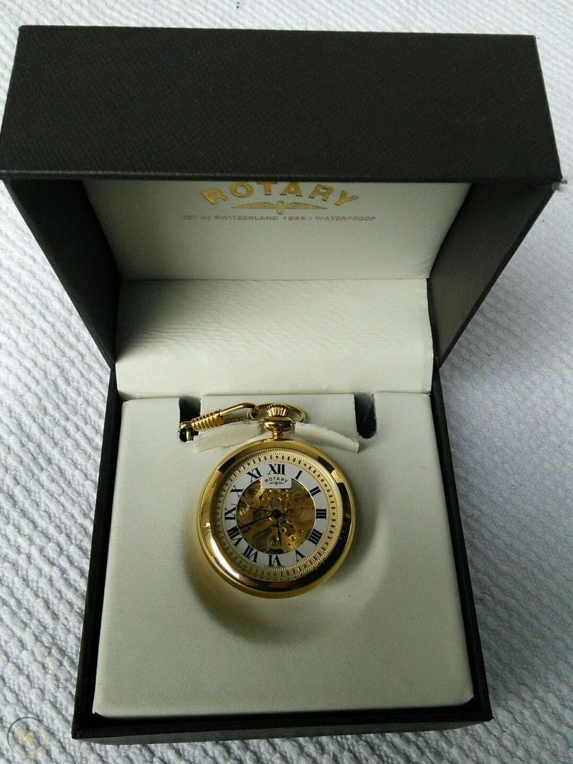 rotary skeleton pocket watch