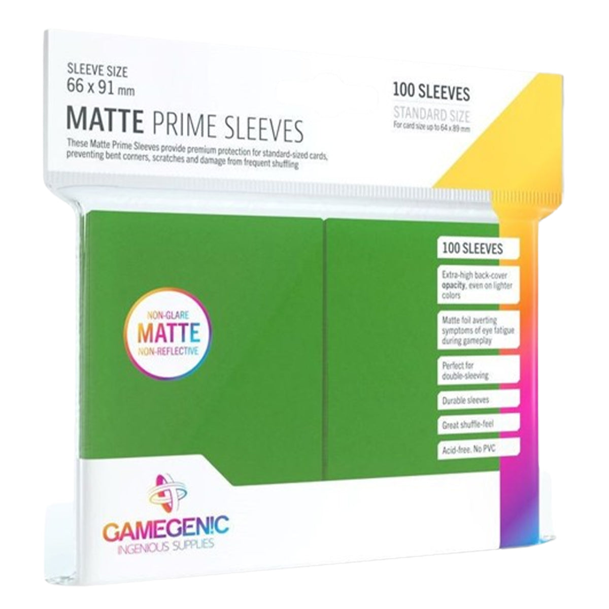 Gamegenic Matte Prime Card Sleeves Green (66mm x 91mm) (100 Sleeves Per Pack)