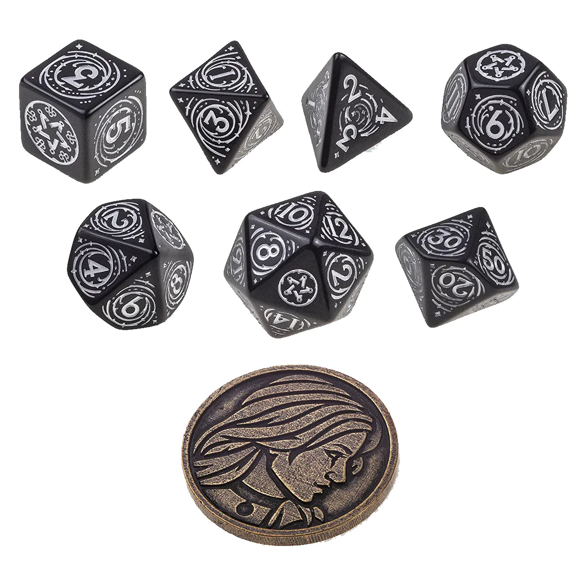 Q Workshop The Witcher Dice Set Yennefer - The Obsidian Star Dice Set 7 with coin