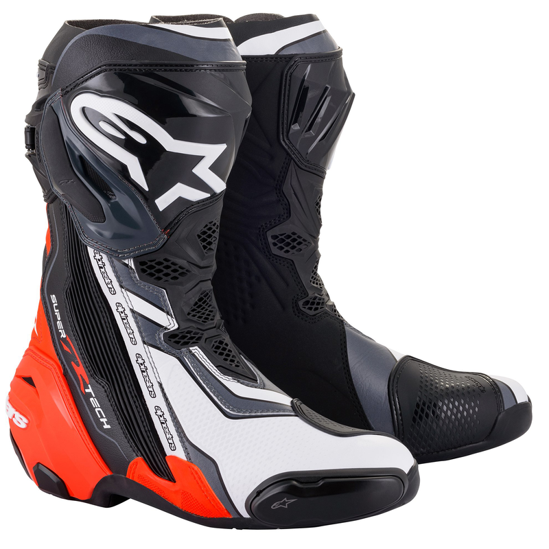Alpinestars Supertech R (Latest Version) Motorcycle Motorbike Boots Black Red Flo White Grey