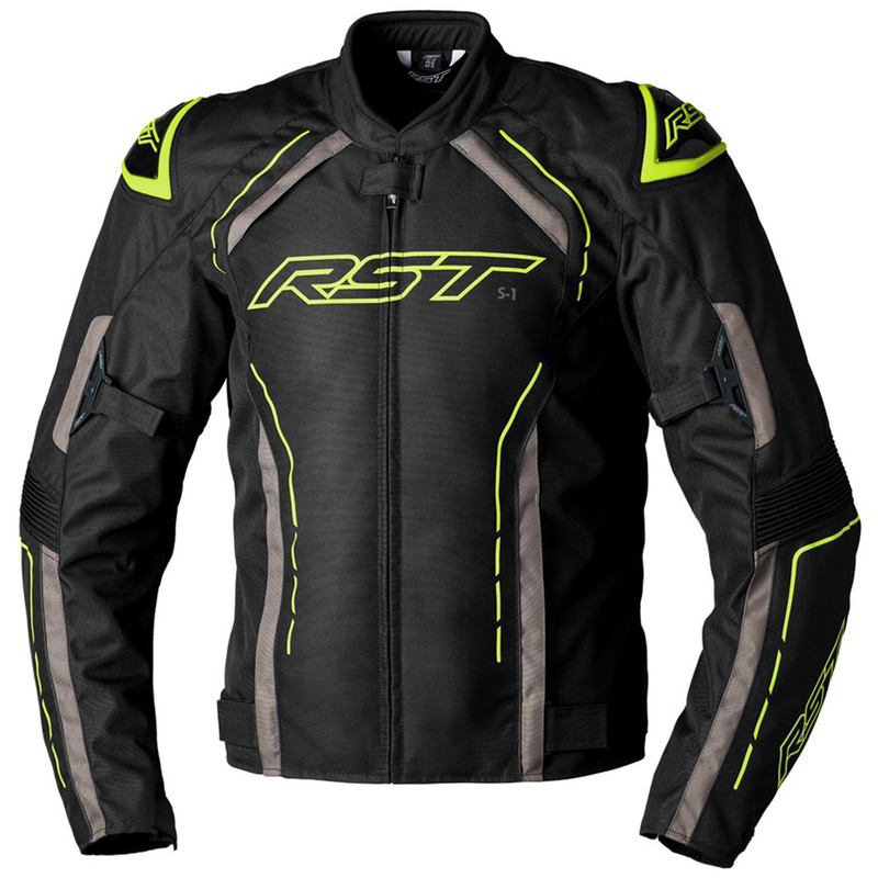 RST S1 CE Men's Textile Motorcycle Motorbike Jacket - Black/Grey/Flo Yellow