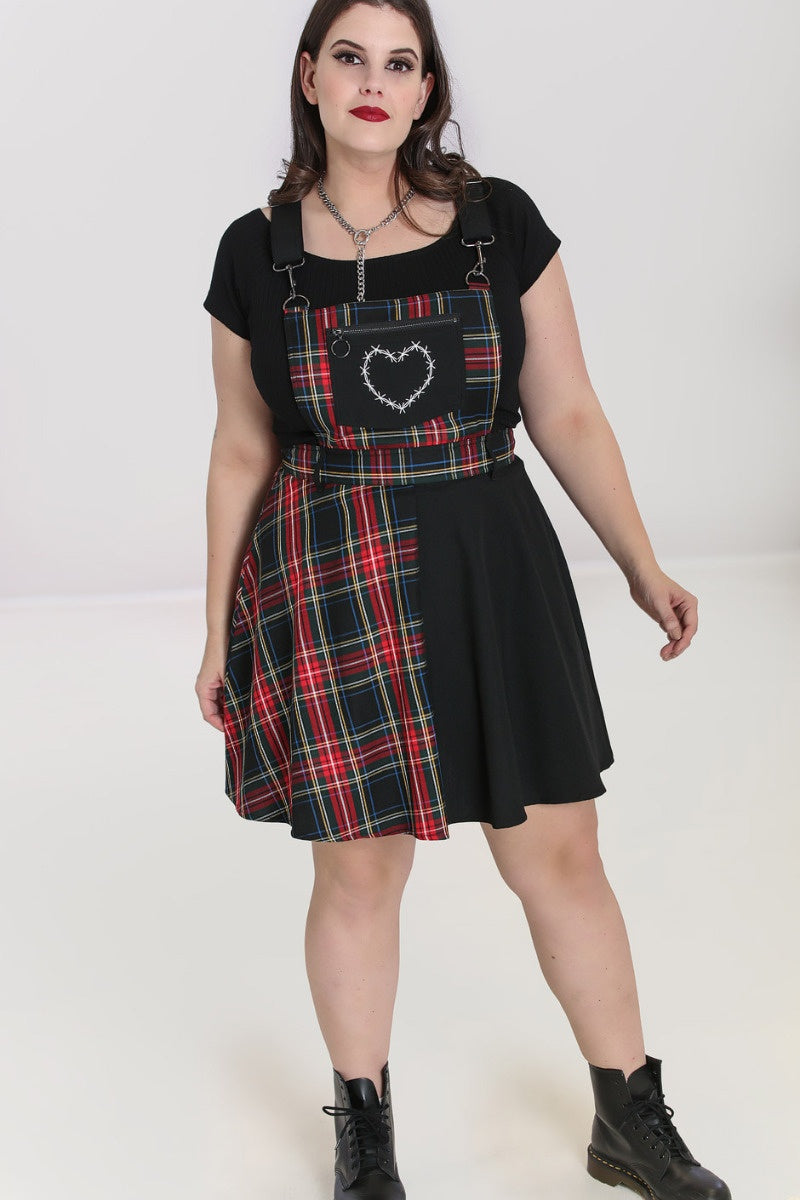 Plus size store tartan pinafore dress