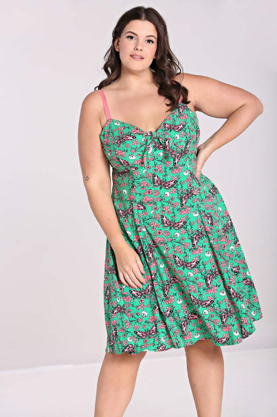 Madilynn Mid Dress Hell Bunny 16-26 Floral Skull Alt Green 50s Summer | eBay