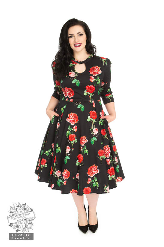 black dress with red roses plus size 1980's Black with red roses plus size maxi dress Vida Antigua Collective