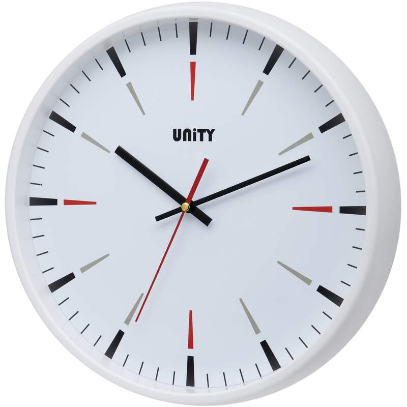 Unity Gibson Silent Sweep Wall Clock With Modern Baton Dial White