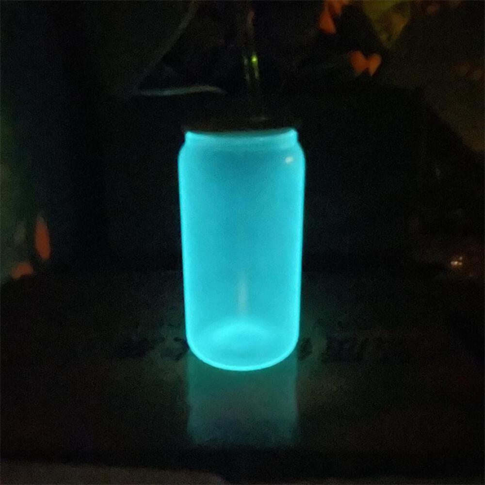 16oz Sublimation blank Glow In Dark iridescent Glitter glass Jar Cans Tumblers ( - Picture 9 of 9