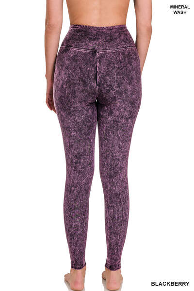 ZENANA Mineral Wash Wide Waistband Full-Length Leggings