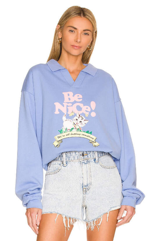 THE MAYFAIR GROUP Be Nice Collared Sweatshirt In Blue SIZE S M