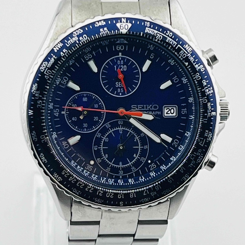 専用 SEIKO パイロット クロノグラフ 100m防水 7T92-0CF0 SEIKO 7T92-0CF0 Chronograph Quartz Blue Dial Date Men's