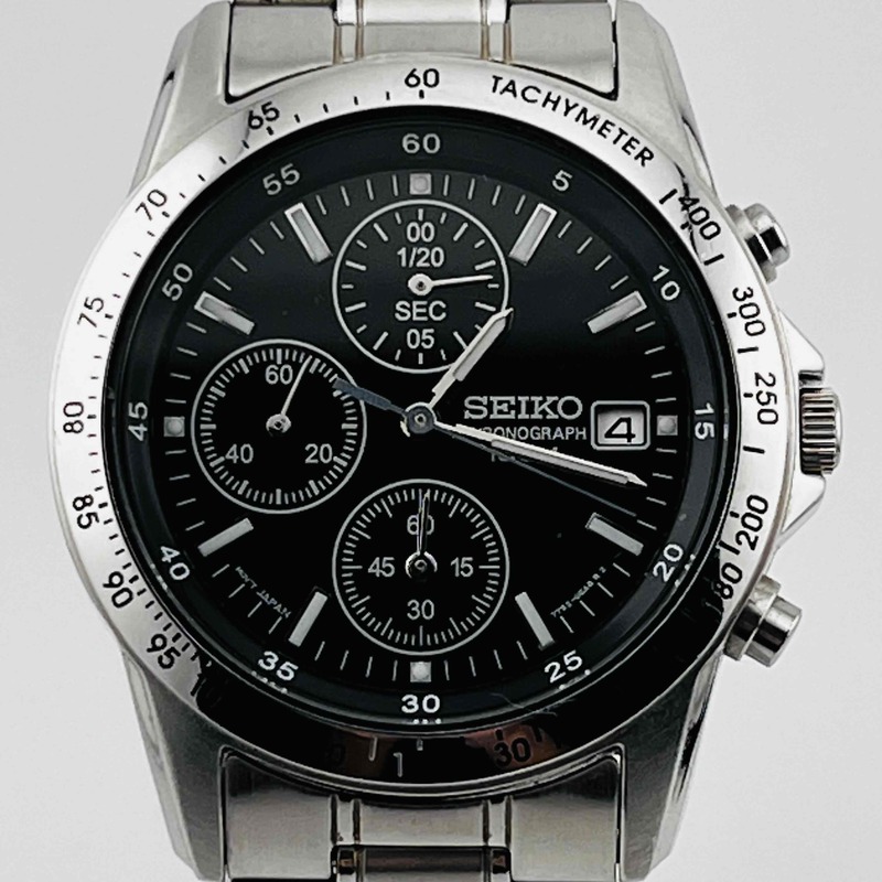 SEIKO 7T92-0DW0 Chronograph Quartz Black Dial 37.9mm Excellent 