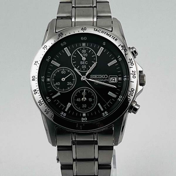 SEIKO 7T92-0DW0 Chronograph Quartz Black Dial 37.9mm Excellent 