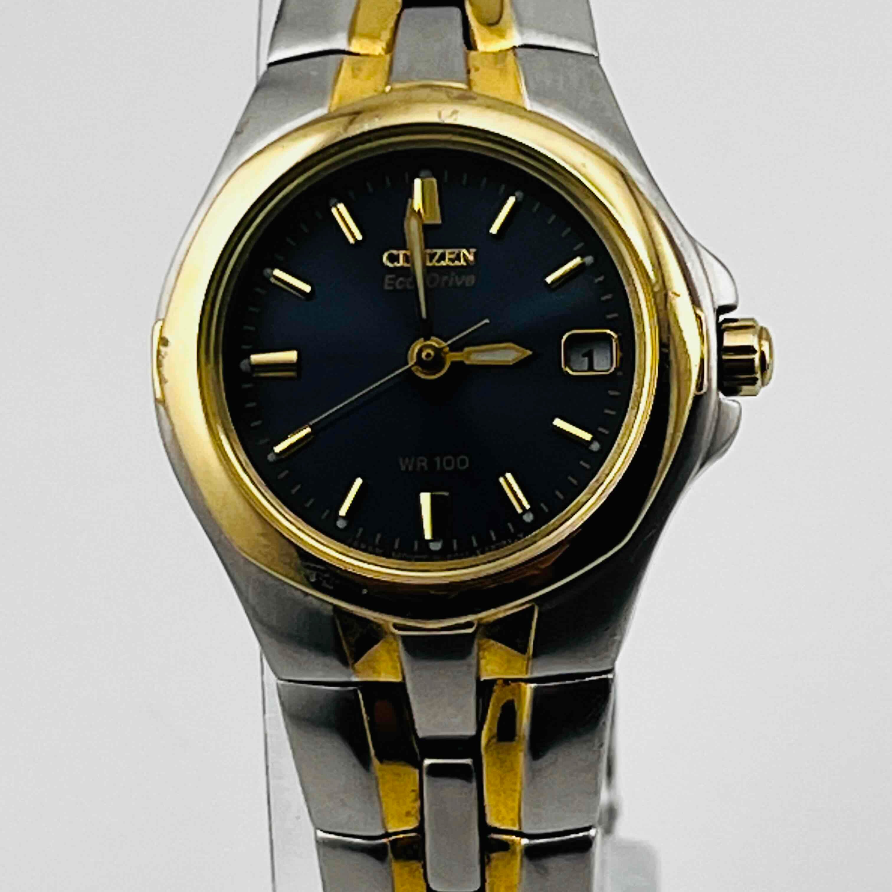 Citizen Eco-Drive E011-K15711 Date Navy Dial 2 Tone Analog Women's