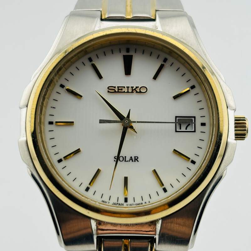 SEIKO V157-0AG0 Solar The belt is broken calendar White Dial  display picture 3